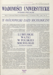 Wiadomości Uniwersyteckie / Uniwersytet Marii Curie-Skłodowskiej R. 4 (27-28 czerwca 1994), wydanie specjalne