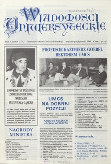 Wiadomości Uniwersyteckie / Uniwersytet Marii Curie-Skłodowskiej R. 3, nr 5=21 (wrzesień/październik 1993)