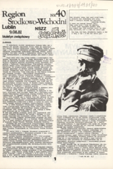 Region Środkowo-Wschodni NSZZ "Solidarność" : biuletyn związkowy Nr 40 (9 sierp. 1981)