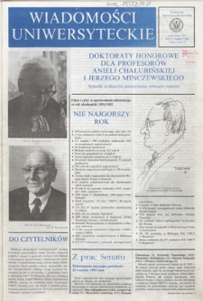 Wiadomości Uniwersyteckie / Uniwersytet Marii Curie-Skłodowskiej R. 2, nr 7=14 (październik 1992)
