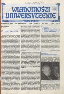 Wiadomości Uniwersyteckie / Uniwersytet Marii Curie-Skłodowskiej R. 1, nr 2 (maj 1991)