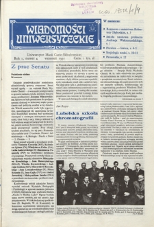 Wiadomości Uniwersyteckie / Uniwersytet Marii Curie-Skłodowskiej R. 1, nr 4 (wrzesień 1991)