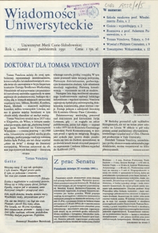 Wiadomości Uniwersyteckie / Uniwersytet Marii Curie-Skłodowskiej R. 1, nr 5 (październik 1991)