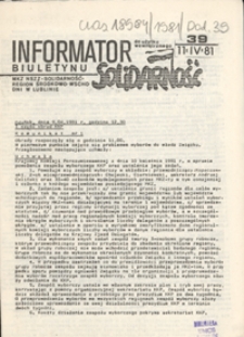 Informator Biuletynu "Solidarność" Nr 39 (11 kwiec. 1981)
