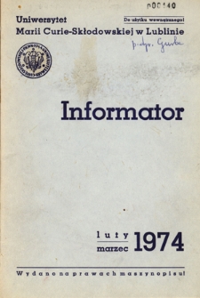 Informator / Uniwersytet Marii Curie-Skłodowskiej w Lublinie (luty/marzec 1974)