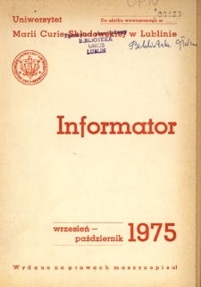 Informator / Uniwersytet Marii Curie-Skłodowskiej w Lublinie (wrzesień/październik 1975)