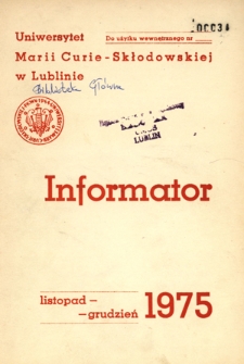 Informator / Uniwersytet Marii Curie-Skłodowskiej w Lublinie (listopad/grudzień 1975)
