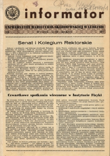 Informator / Uniwersytet Marii Curie-Skłodowskiej w Lublinie Nr 1 (styczeń/luty/marzec 1977)