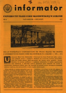 Informator / Uniwersytet Marii Curie-Skłodowskiej w Lublinie Nr 4 (październik-grudzień 1977)