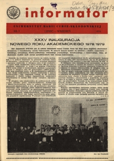 Informator / Uniwersytet Marii Curie-Skłodowskiej w Lublinie Nr 3 (lipiec/wrzesień 1978)