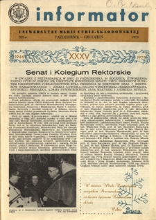 Informator / Uniwersytet Marii Curie-Skłodowskiej w Lublinie Nr 4 (październik/grudzień 1978)