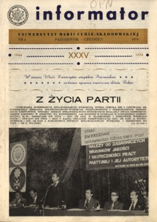 Informator / Uniwersytet Marii Curie-Skłodowskiej w Lublinie Nr 4 (październik/grudzień 1979)