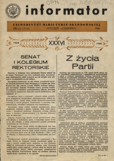 Informator / Uniwersytet Marii Curie-Skłodowskiej w Lublinie. R. 1980, Nr 1/2=13/14 (styczeń/czerwiec)