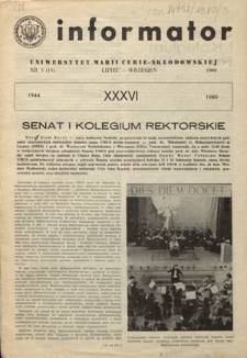 Informator / Uniwersytet Marii Curie-Skłodowskiej w Lublinie. R. 1980, nr 3 (lipiec/wrzesień)
