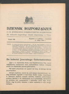 Dziennik Rozporządzeń c. i k. Jeneralnego Gubernatorstwa Wojskowego dla Austryacko-Węgierskiego Obszaru Okupowanego w Polsce 1916, Cz. 8 (11 maj)