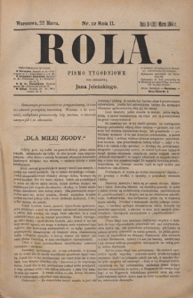 Rola : pismo tygodniowe / pod redakcyą Jana Jeleńskiego. R. 2, nr 12 (10 (22) marca 1884)