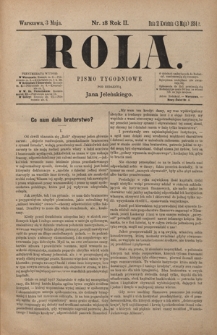 Rola : pismo tygodniowe / pod redakcyą Jana Jeleńskiego. R. 2, nr 18 (21 kwietnia (3 maja)1884)