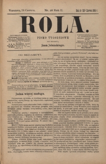 Rola : pismo tygodniowe / pod redakcyą Jana Jeleńskiego. R. 2, nr 26 (16 (28) czerwca 1884)