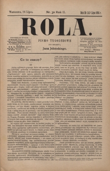 Rola : pismo tygodniowe / pod redakcyą Jana Jeleńskiego. R. 2, nr 30 (26 (14) lipca 1884)