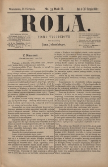 Rola : pismo tygodniowe / pod redakcyą Jana Jeleńskiego. R. 2 , nr 33 (4 (16) sierpnia 1884)