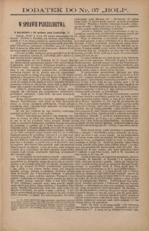 Rola : pismo tygodniowe / pod redakcyą Jana Jeleńskiego. Dodatek do R. 2, nr 37 (1884)