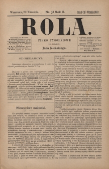 Rola : pismo tygodniowe / pod redakcyą Jana Jeleńskiego. R. 2, nr 38 (8 (20) września1884)
