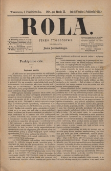 Rola : pismo tygodniowe / pod redakcyą Jana Jeleńskiego. R. 2, nr 40 (22 wrzęsnia (4 października) 1884)