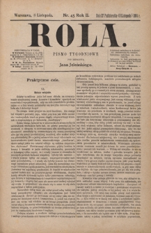 Rola : pismo tygodniowe / pod redakcyą Jana Jeleńskiego. R. 2, nr 45 (27 października (8 listopada) 1884)