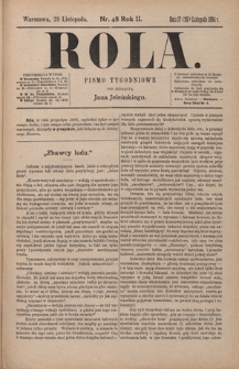 Rola : pismo tygodniowe / pod redakcyą Jana Jeleńskiego. R. 2, nr 48 (17 (29) listopada 1884)