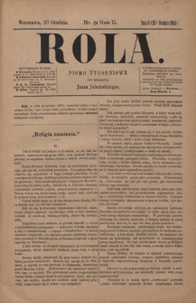 Rola : pismo tygodniowe / pod redakcyą Jana Jeleńskiego. R. 2, nr 51 (8 (20) grudnia 1884)