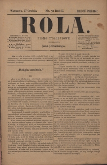 Rola : pismo tygodniowe / pod redakcyą Jana Jeleńskiego. R. 2, nr 52 (15 (27) grudnia 1884)