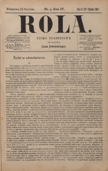 Rola : pismo tygodniowe / pod redakcyą Jana Jeleńskiego. R. 4, nr 4 (11 (23) stycznia 1886)