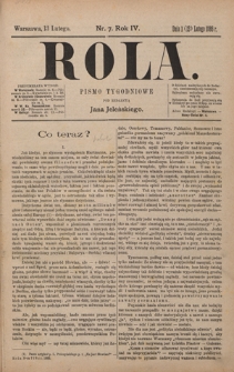 Rola : pismo tygodniowe / pod redakcyą Jana Jeleńskiego. R. 4, nr 7 (1 (13) lutego 1886)
