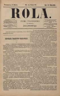 Rola : pismo tygodniowe / pod redakcyą Jana Jeleńskiego. R. 4, nr 11 (1 (13) marca 1886)
