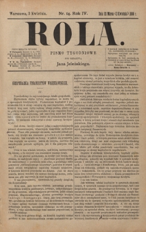 Rola : pismo tygodniowe / pod redakcyą Jana Jeleńskiego. R. 4, nr 14 (22 marca (3 kwietnia) 1886)