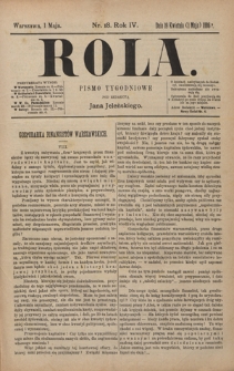 Rola : pismo tygodniowe / pod redakcyą Jana Jeleńskiego. R. 4, nr 18 (19 kwietnia (1 maja) (1886)