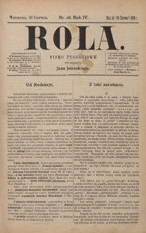 Rola : pismo tygodniowe / pod redakcyą Jana Jeleńskiego. R. 4, nr 26 (14 (26) czerwca 1886)
