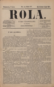 Rola : pismo tygodniowe / pod redakcyą Jana Jeleńskiego. R. 4, nr 27 (21 czerwca (3 lipca) 1886)