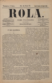 Rola : pismo tygodniowe / pod redakcyą Jana Jeleńskiego. R. 4, nr 28 (28 czerwca (10 lipca) 1886)