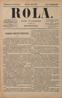 Rola : pismo tygodniowe / pod redakcyą Jana Jeleńskiego. R. 4, nr 16 (5 (17) kwietnia 1886) + dodatek