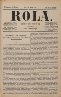 Rola : pismo tygodniowe / pod redakcyą Jana Jeleńskiego. R. 4, nr 31 (19 (31) lipca 1886)