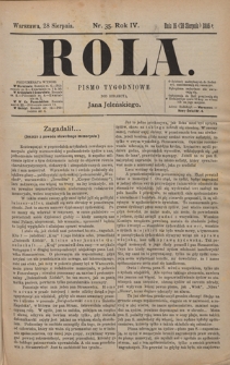 Rola : pismo tygodniowe / pod redakcyą Jana Jeleńskiego. R. 4, nr 35 (16 (28) sierpnia 1886)