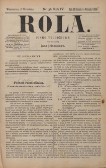 Rola : pismo tygodniowe / pod redakcyą Jana Jeleńskiego. R. 4, nr 36 (23 sierpnia (4 września) 1886)