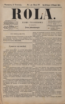 Rola : pismo tygodniowe / pod redakcyą Jana Jeleńskiego. R. 4, nr 37 (30 sierpnia (11 września) 1886)