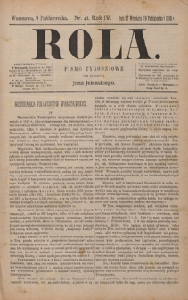 Rola : pismo tygodniowe / pod redakcyą Jana Jeleńskiego. R. 4, nr 41 (27 września (9 października) 1886)