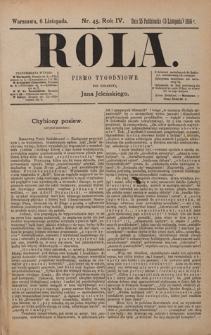 Rola : pismo tygodniowe / pod redakcyą Jana Jeleńskiego. R. 4, nr 45 (25 października (6 listopada) 1886)