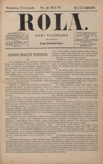 Rola : pismo tygodniowe / pod redakcyą Jana Jeleńskiego. R. 4, nr 46 (1 (13) listopada 1886)