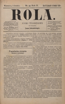 Rola : pismo tygodniowe / pod redakcyą Jana Jeleńskiego. R. 4, nr 49 (22 listopada (4 grudnia) 1886)