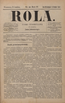 Rola : pismo tygodniowe / pod redakcyą Jana Jeleńskiego. R. 4, nr 50 (29 listopada (11 grudnia) 1886)