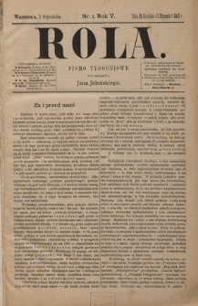Rola : pismo tygodniowe / pod redakcyą Jana Jeleńskiego R. 5, Nr 1 (20 grudnia 1886/1 stycznia 1887)